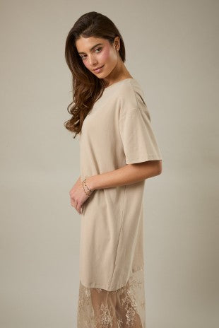 Round Neck Lace Joined T-shirt Maxi Dress - PREORDER