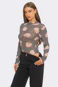 Floral Long Sleeve Mesh Top - PREORDER