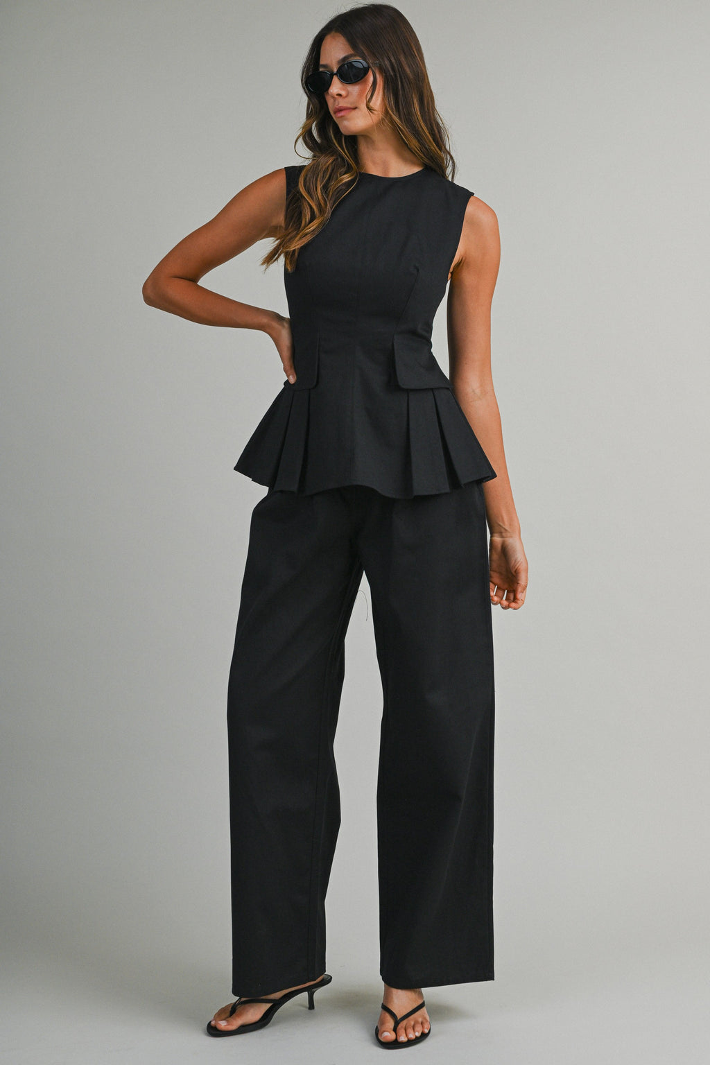 Anahi Sleeveless Peplum Top & Straight Pants Set - PREORDER