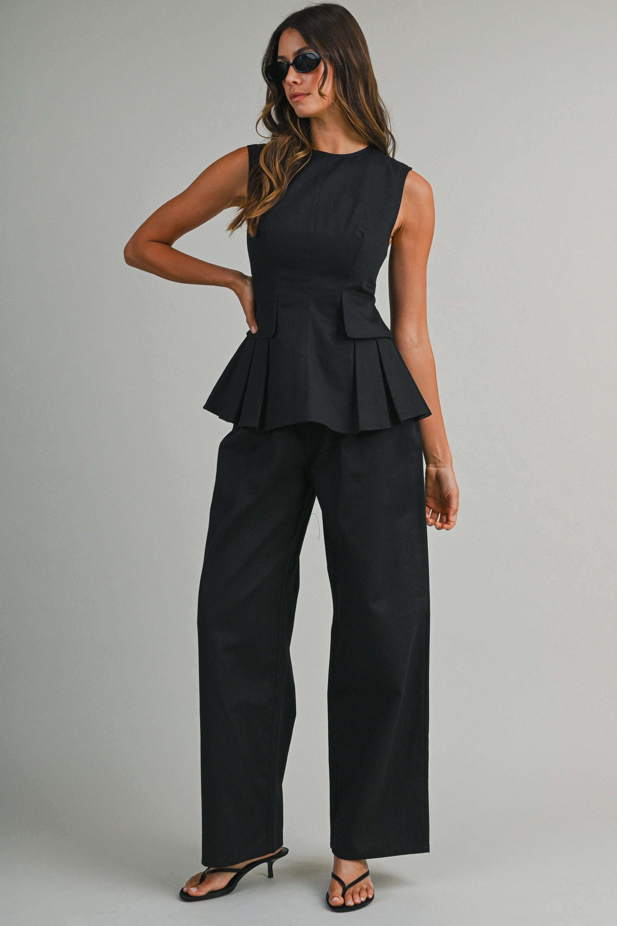 Anahi Sleeveless Peplum Top & Straight Pants Set - PREORDER
