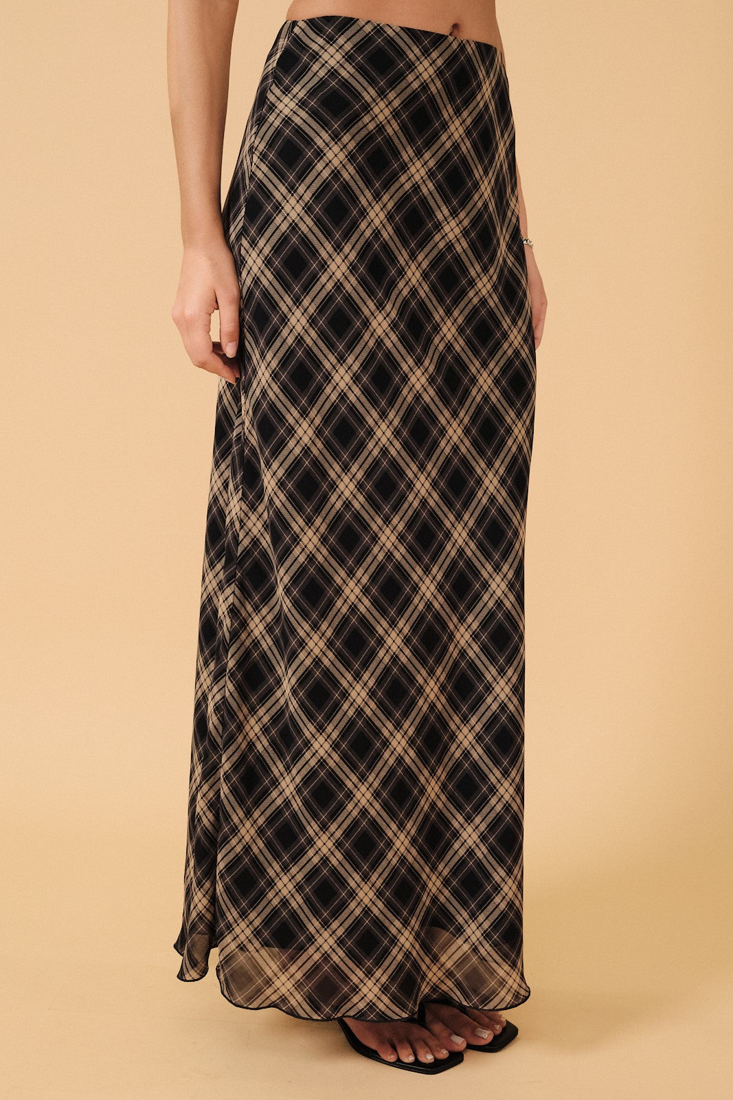 High Waist Plaid Chiffon Midi Skirt - PREORDER