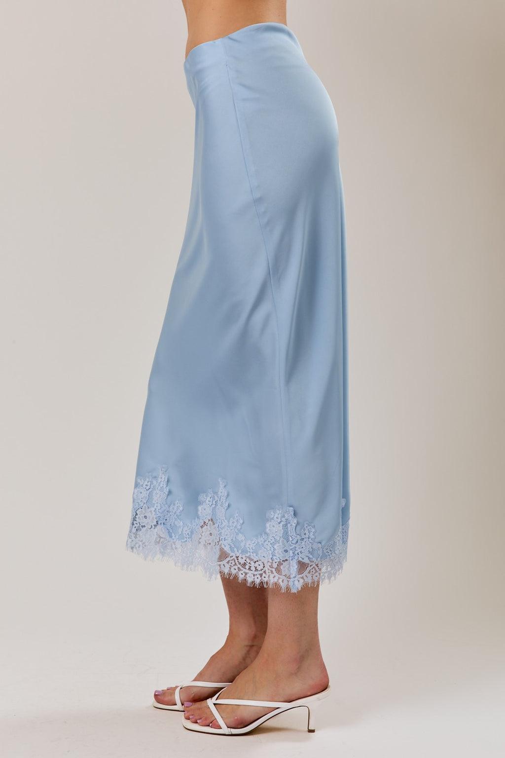 Krystal Lace Applique Satin Bias Midi Skirt - PREORDER