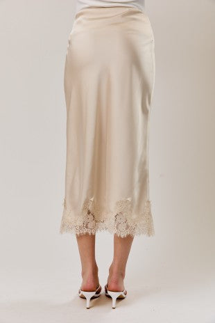 Krystal Lace Applique Satin Bias Midi Skirt - PREORDER