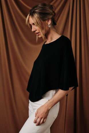 Mia Slouchy Neck Line Poncho Knit Top - PREORDER
