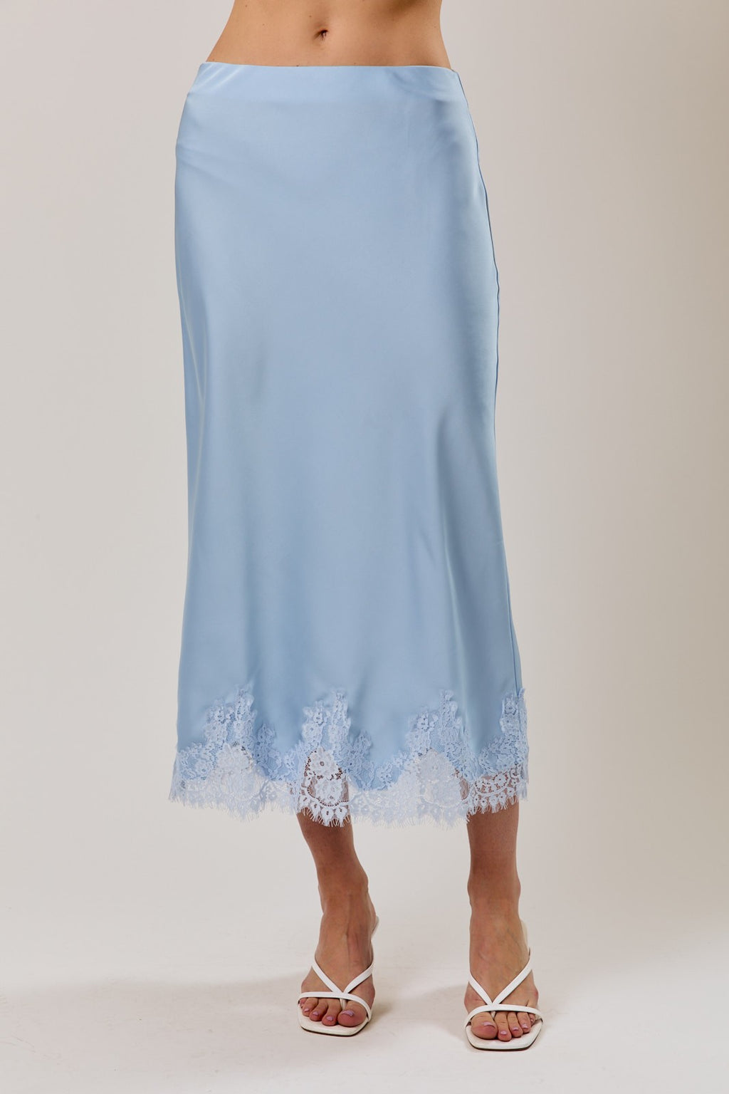 Krystal Lace Applique Satin Bias Midi Skirt - PREORDER
