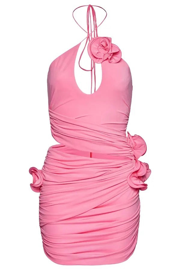 Jessica Bara Calista Ruched Rose Mini Dress