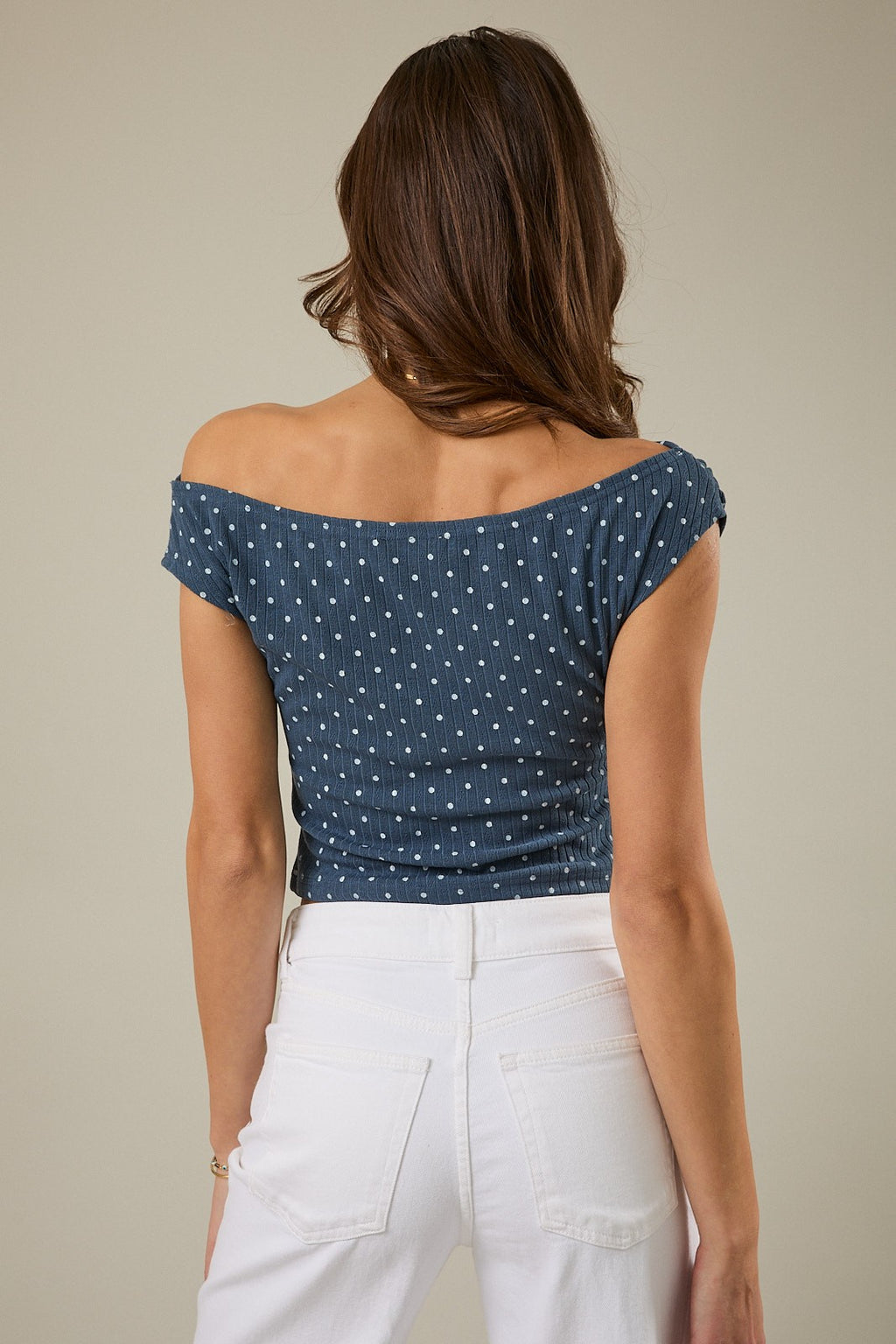 Slouchy Shoulder Sleeveless Polka Dot Rib Top - PREORDER