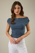 Slouchy Shoulder Sleeveless Polka Dot Rib Top - PREORDER