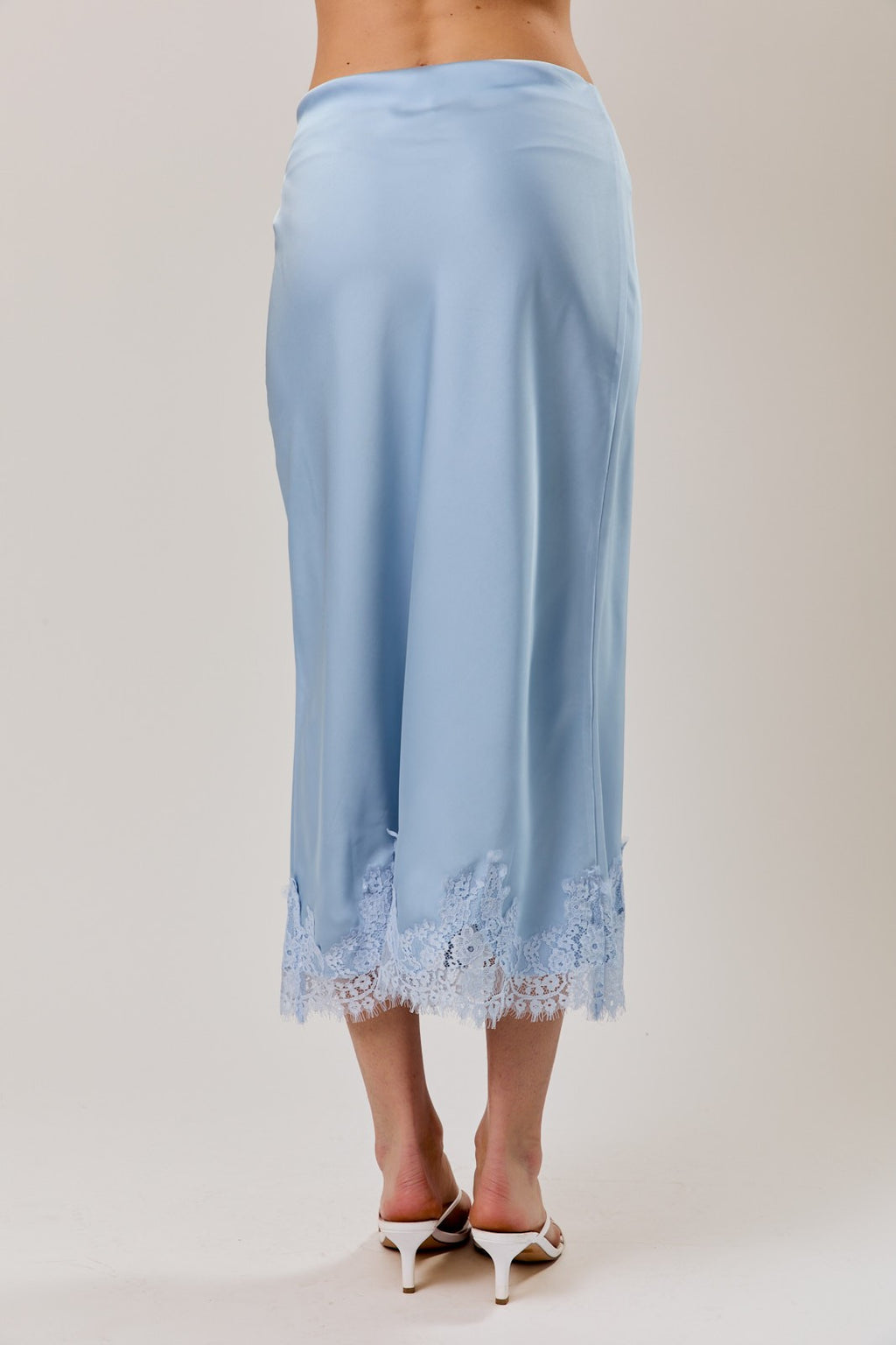 Krystal Lace Applique Satin Bias Midi Skirt - PREORDER