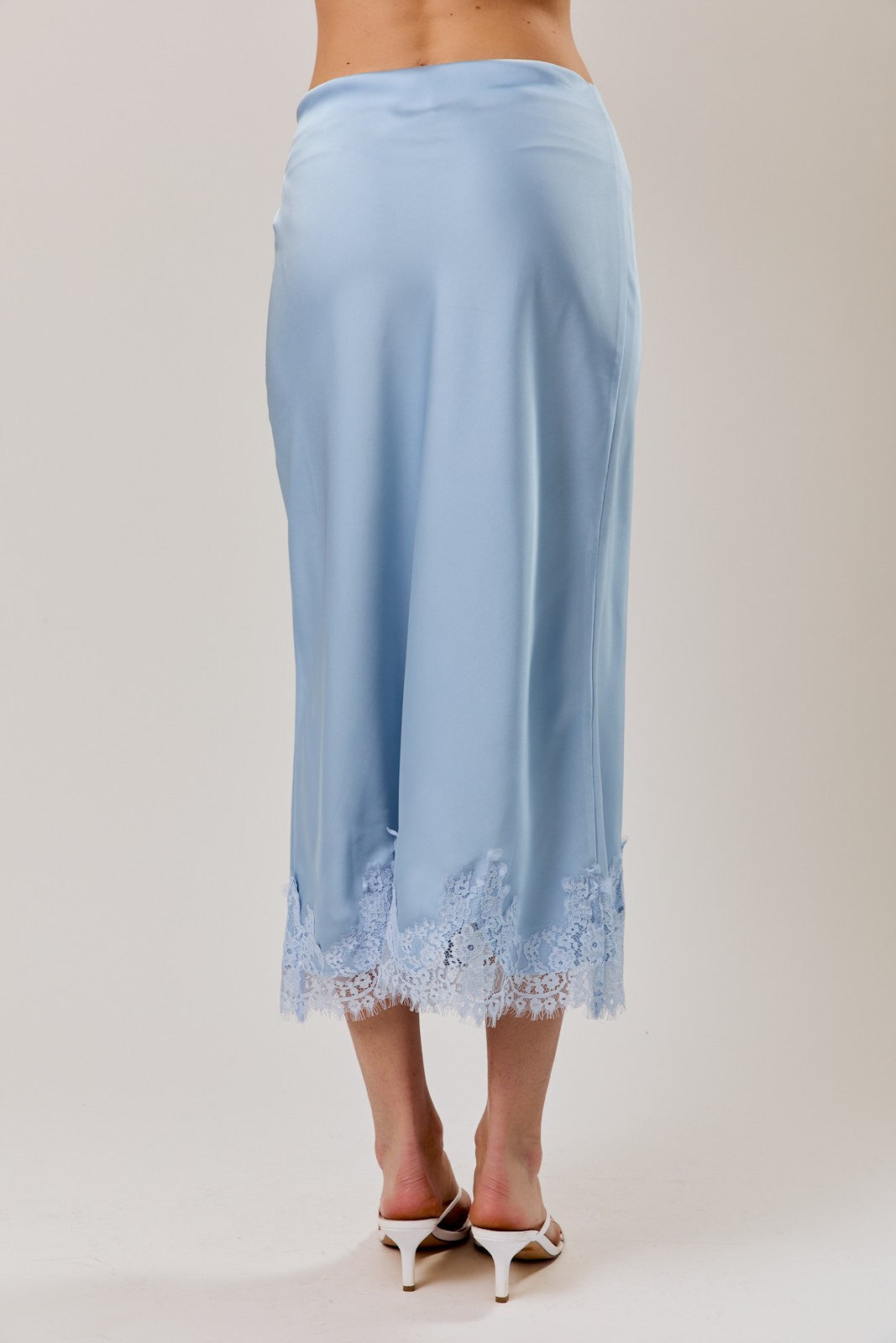 Krystal Lace Applique Satin Bias Midi Skirt - PREORDER
